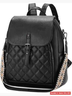Medium Vegan Leather Quilted Backpack Purse with Anti-Theft Pocket